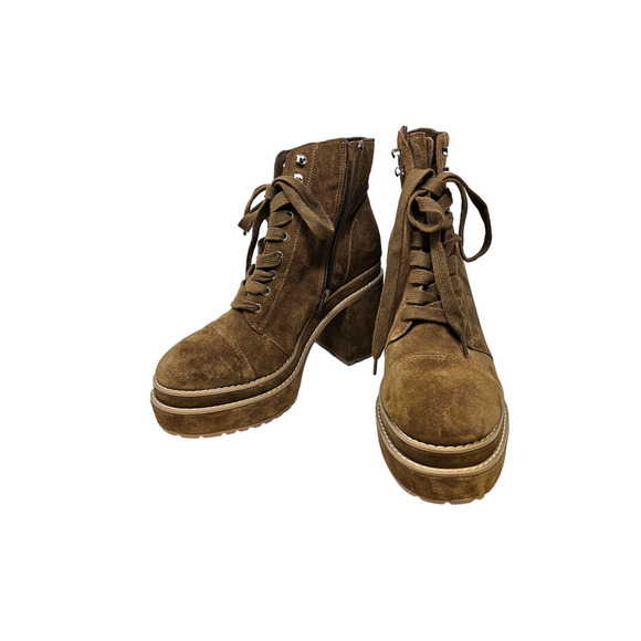 NEW Steve Madden 8.5 Ember Brown Suede Lace Up Chunky Platform Boot Combat Lug - Picture 5 of 6